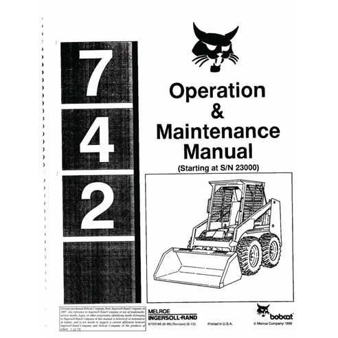 BOBCAT-742-6720180 Bobcat 742 skid loader pdf operation & maintenance manual