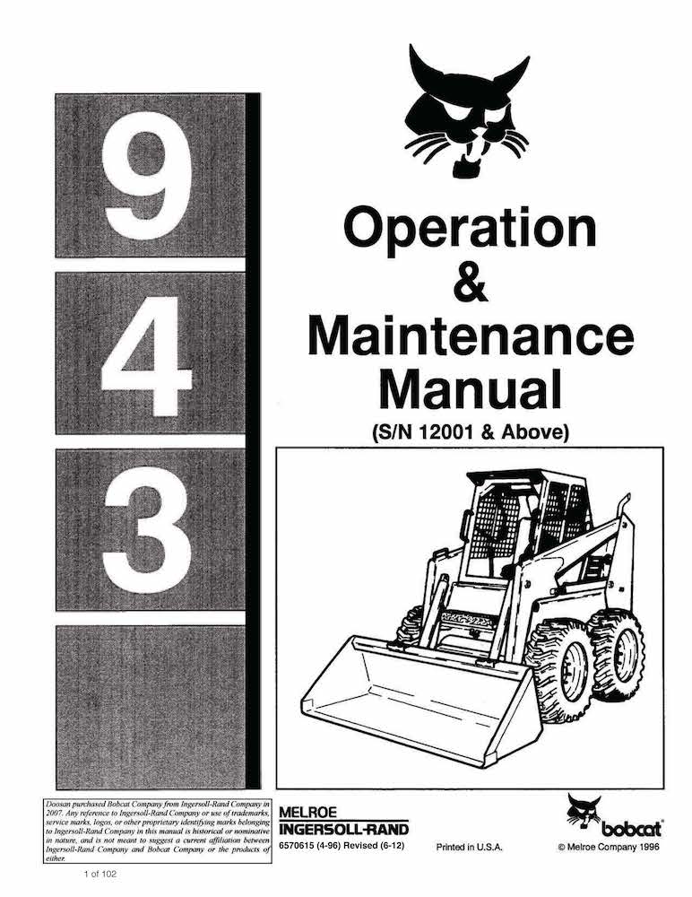 Bobcat 943 skid loader pdf manual de operación y mantenimiento