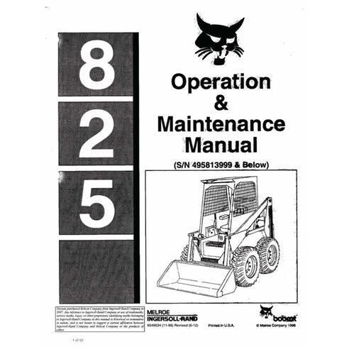 BOBCAT-825-6549634 Bobcat 825 skid loader pdf operation & maintenance manual
