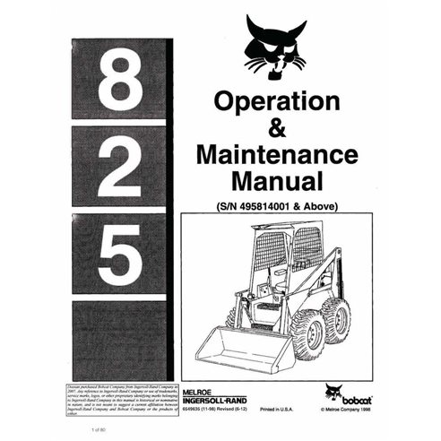 BOBCAT-825-6549635 Bobcat 825 skid loader pdf manual de operación y mantenimiento