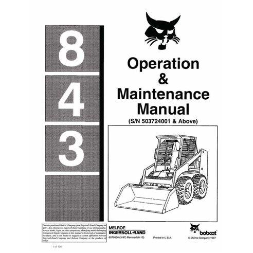 BOBCAT-843-6570536 Bobcat 843 skid loader pdf manual de operación y mantenimiento