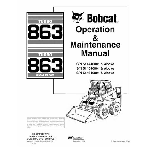 BOBCAT-863-6900937 Bobcat 863, 863H skid loader pdf manuel d'utilisation et d'entretien