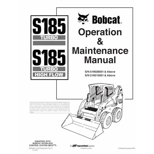 BOBCAT-S185-6901831 Bobcat S185, S185H chargeuse compacte pdf manuel d'utilisation et d'entretien