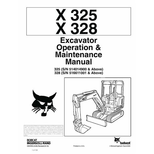 BOBCAT-6900556-OM Bobcat X325, X328 excavadora compacta pdf manual de operación y mantenimiento