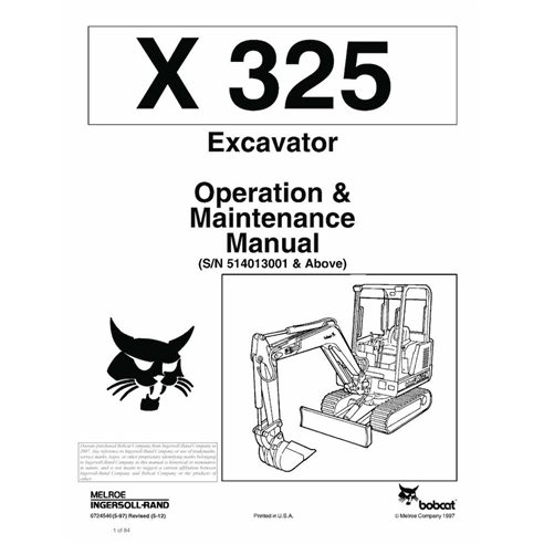 BOBCAT-6724546-OM Manuel d'utilisation et d'entretien de la pelle compacte Bobcat X325 pdf