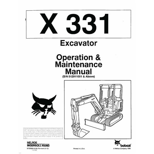 BOBCAT-6722999-OM Bobcat X331 compact excavator pdf operation and maintenance manual