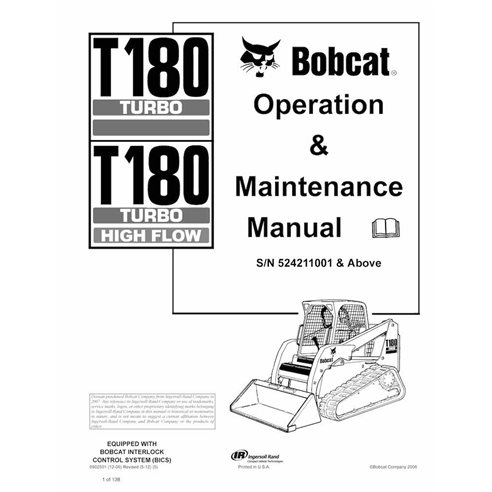 BOBCAT-T180-6902501 Bobcat T180, T180H compact track loader pdf operation & maintenance manual
