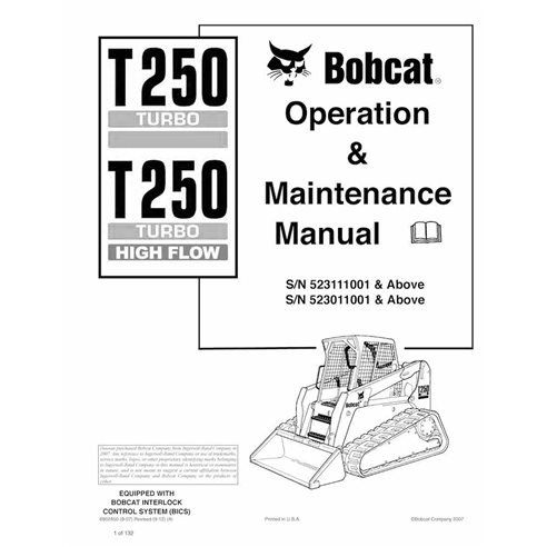 BOBCAT-T250-6902450 Bobcat T250, T250H compact track loader pdf operation & maintenance manual