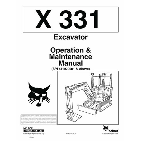 BOBCAT-6722716-OM Bobcat X331 compact excavator pdf operation and maintenance manual