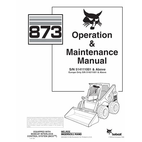 BOBCAT-873-6900369 Bobcat 873 skid loader pdf manuel d'utilisation et d'entretien