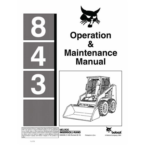 BOBCAT-843-6566408 Bobcat 843 skid loader pdf operation & maintenance manual