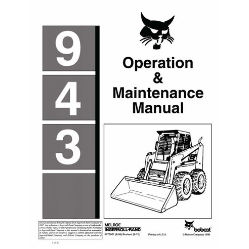 BOBCAT-943-6570001 Bobcat 943 skid loader pdf manual de operación y mantenimiento