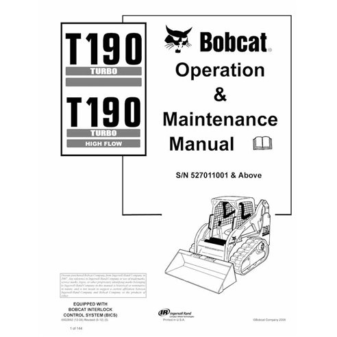 BOBCAT-T190-6902692 Bobcat T190, T190H chargeuse compacte sur chenilles pdf manuel d'utilisation et d'entretien