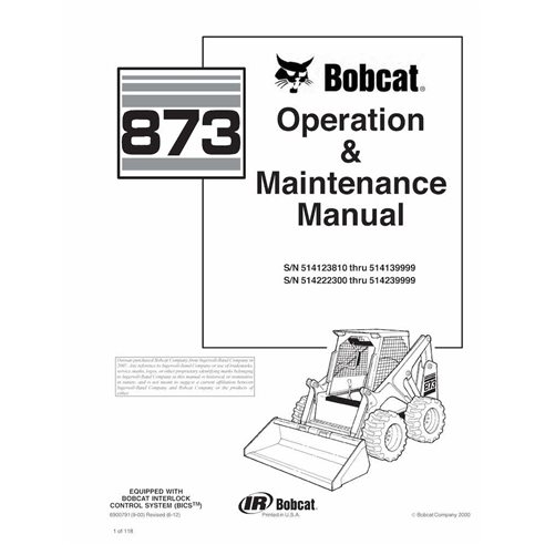 BOBCAT-873-6900791 Bobcat 873 skid loader pdf manuel d'utilisation et d'entretien