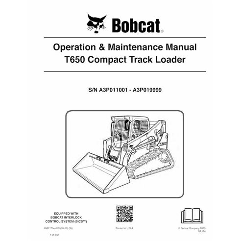BOBCAT-T650-6987171 Manual de operación y mantenimiento en pdf del cargador compacto de orugas Bobcat T650