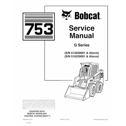 BOBCAT-6900976 Bobcat 753 chargeur de skid manuel de service pdf.