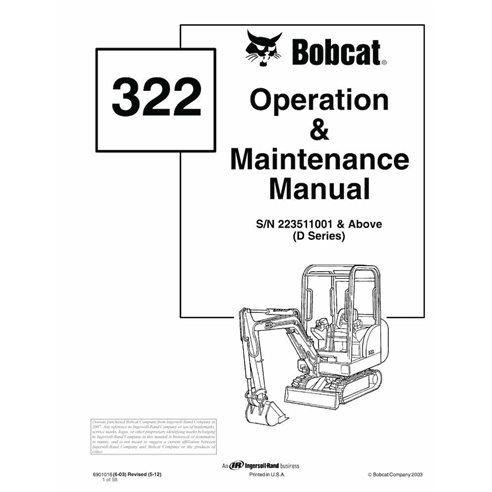 BOBCAT-6901016-OM Bobcat 322 pelle compacte pdf manuel d'utilisation et d'entretien