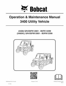 BOBCAT-3400-7280196 Bobcat 3400, 3400XL utility vehicle pdf operation & maintenance manual