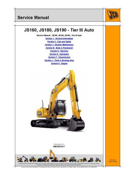 Manual de servicio de la excavadora Jcb JS160 / JS180 / JS190 Tier 3 - JCB manuales - JCB-9803-6570