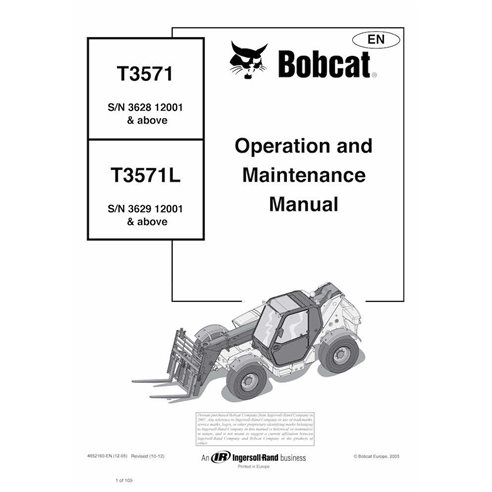 BOBCAT-T3571-4852160 Bobcat T3571, T3571L manipulador telescópico pdf manual de operação e manutenção
