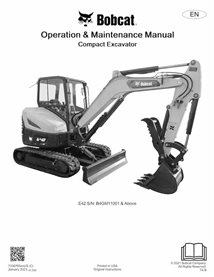 BOBCAT-E42-7336765-OM Manual de operación y mantenimiento de la excavadora compacta Bobcat E42 en pdf.