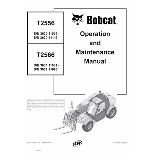 BOBCAT-T2556_T2566-4852100 Bobcat T2556, T2566 chariot télescopique pdf manuel d'utilisation et d'entretien
