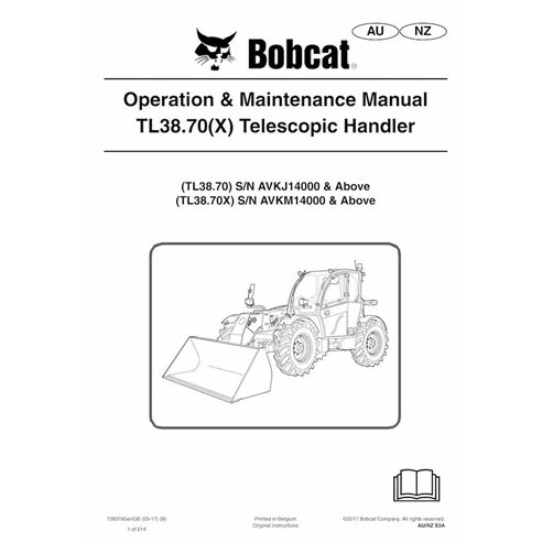 BOBCAT-TL3870-7283165 Bobcat TL3870, TL3870X manipulador telescópico pdf manual de operação e manutenção