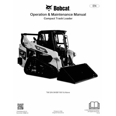 BOBCAT-T66-7353049-OM Manual de operación y mantenimiento del cargador compacto de orugas Bobcat T66 en pdf