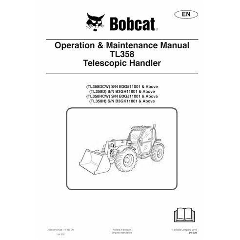 BOBCAT-TL358-7265614 Bobcat TL358DCW, TL358D, TL358HCW, TL358H manipulador telescópico pdf manual de operación y mantenimiento