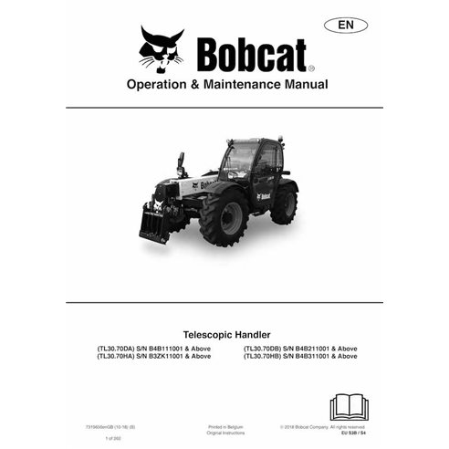 BOBCAT-TL3070-7319656 Bobcat TL3070DA, TL3070HA, TL3070DB, TL3070HB telescopic handler pdf operation & maintenance manual