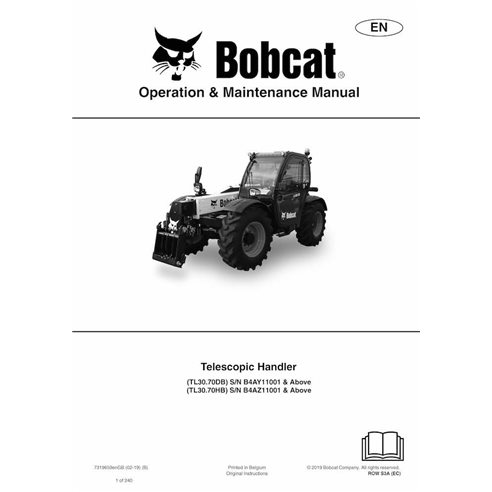 BOBCAT-TL3070-7319659 Bobcat TL3070HB manipulador telescópico pdf manual de operação e manutenção