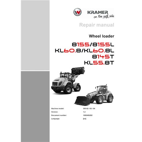 WN-1000406282-1-2-RM-EN Manuel de réparation PDF pour chargeuse sur pneus Wacker Neuson Kramer 8155, 8155L, KL60.8, KL60.8L, ...