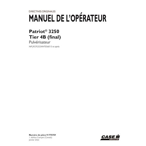 CASE-91775759-OM-FR Manual do operador do pulverizador Case Patriot 3250 PIN JFGYS325ANT056015 em PDF FR (91775759)