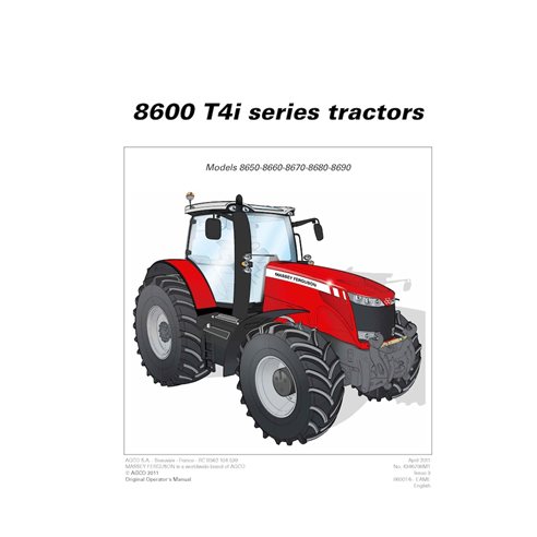 MF-4346786M1-OM-EN Massey Ferguson 8650, 8660, 8670, 8680, 8690 TIER 4i tractor pdf operator's manual (4346786M1)