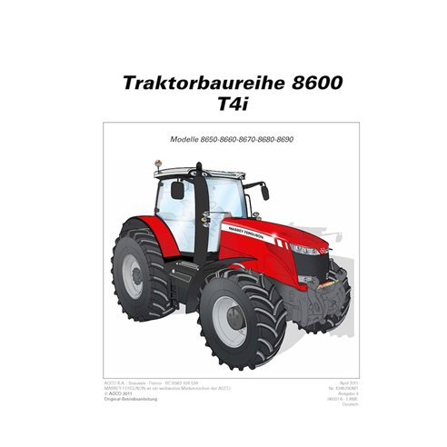 MF-4346790M1-OM-DE Massey Ferguson 8650, 8660, 8670, 8680, 8690 TIER 4i manual del operador en pdf DE (4346790M1)
