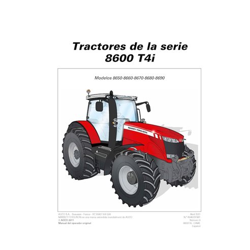 MF-4346791M1-OM-ES Massey Ferguson 8650, 8660, 8670, 8680, 8690 TIER 4i tractor pdf operator's manual ES (4346791M1)