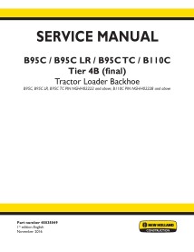 Manual de serviço da retroescavadeira New Holland B95C / B95C LR / B95C TC / B110C Tier 4B - Construção New Holland manuais -...