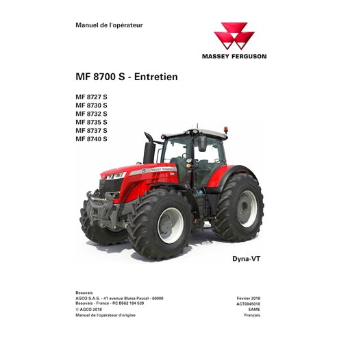 MF-ACT0045010-OM-FR Massey Ferguson 8727S, 8730S, 8732S, 8735S, 8737S, 8740S tractor pdf operator's manual FR (ACT0045010)