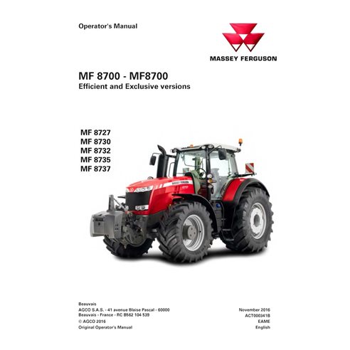 MF-ACT000341B-OM-EN Massey Ferguson 8727, 8730, 8732, 8735, 8737 tractor pdf operator's manual (ACT000341B)