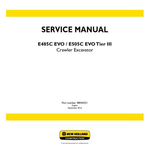 Manual de serviço da escavadeira de esteira New Holland E485C EVO / E505C EVO Tier III - New Holland Construction manuais
