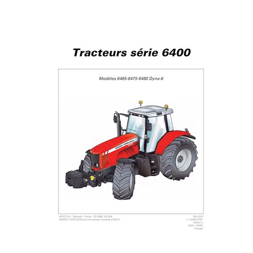 MF-4346707M1-OM-FR Manual del operador del tractor Massey Ferguson 6465, 6475, 6480 TIER 3 SISU DYNA-6 (PDF, FR) (4346707M1)
