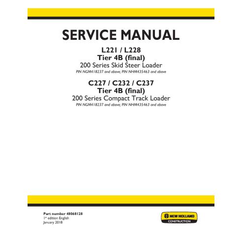 Manual de servicio de la cargadora deslizante New Holland L221 / L228 / C227 / C232 / C237 Tier 4B - Construcción New Holland...