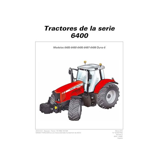 MF-4315077M2-OM-ES Manual do operador do trator Massey Ferguson 6485, 6490, 6495, 6497, 6499 TIER 3 DYNA-6 em PDF ES (4315077M2)