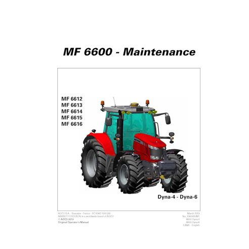 MF-7060480M1-OM-EN Manual do operador do trator Massey Ferguson 6612, 6613, 6614, 6615, 6616 DYNA-4, 6 em PDF (7060480M1)
