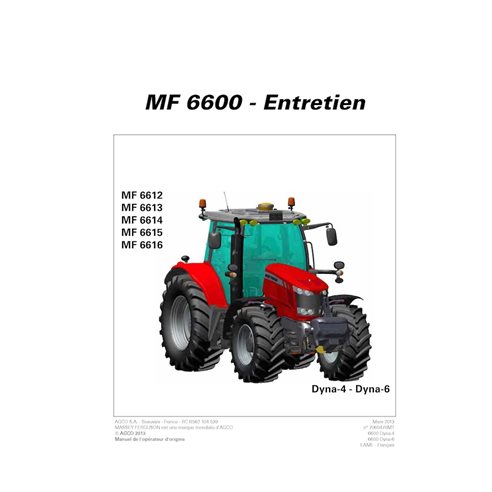 MF-7060478M1-OM-FR Manual do operador do trator Massey Ferguson 6612, 6613, 6614, 6615, 6616 DYNA-4, 6 em PDF FR (7060478M1)