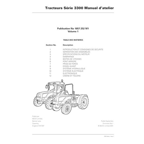 MF-1852252M1-WSM-FR Manuel d'atelier PDF pour tracteurs Massey Ferguson 3315, 3325, 3330, 3340, 3350, 3355 FR (1852252M1)