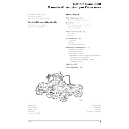 MF-1857249M1-OM-IT Manuel d'utilisation PDF du tracteur Massey Ferguson 3315, 3325, 3330, 3340, 3350, 3355 IT (1857249M1)