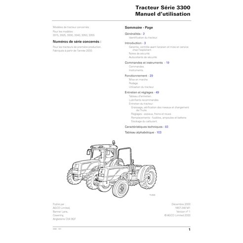 MF-1857246M1-OM-FR Massey Ferguson 3315, 3325, 3330, 3340, 3350, 3355 tractor pdf operator's manual FR (1857246M1)
