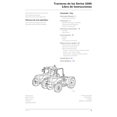 MF-1857247M1-OM-ES Manuel d'utilisation PDF du tracteur Massey Ferguson 3315, 3325, 3330, 3340, 3350, 3355 ES (1857247M1)