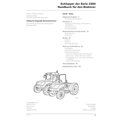 MF-1857248M1-OM-DE Manuel d'utilisation du tracteur Massey Ferguson 3315, 3325, 3330, 3340, 3350, 3355 (PDF) DE (1857248M1)